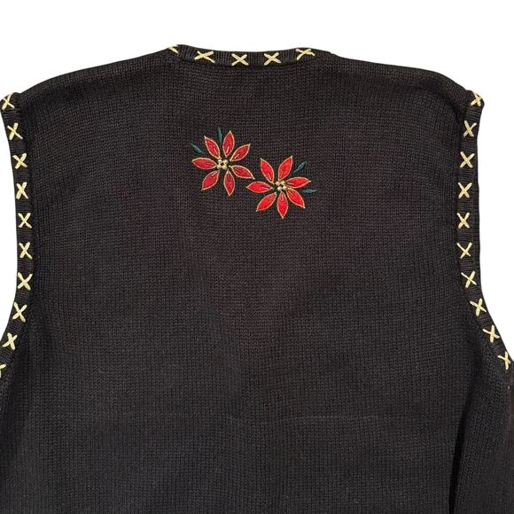 Vintage Sweater Vest Christmas Holiday Festive Cottage Boho Academia Black Large - Picture 6 of 8